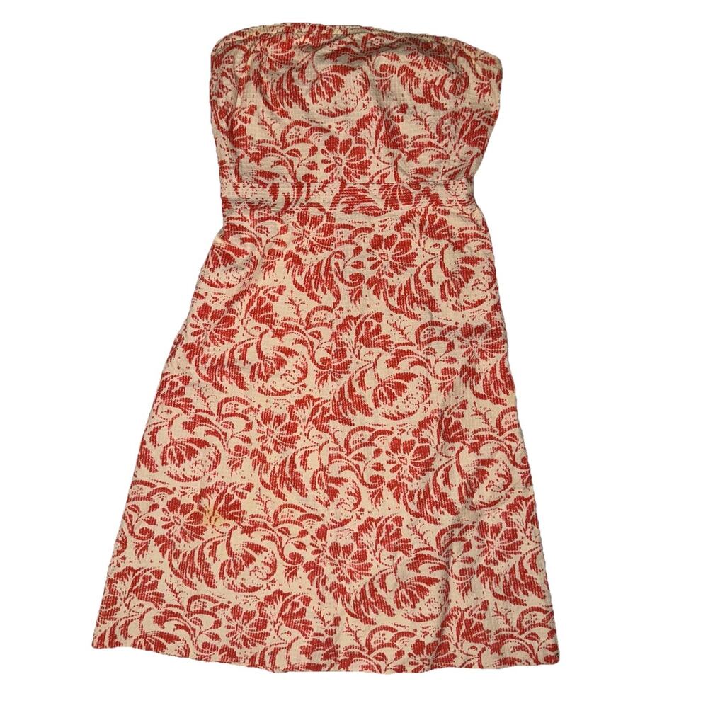J Crew Coral & Ivory Strapless Dress Fit & Flare Floral Print Size 6